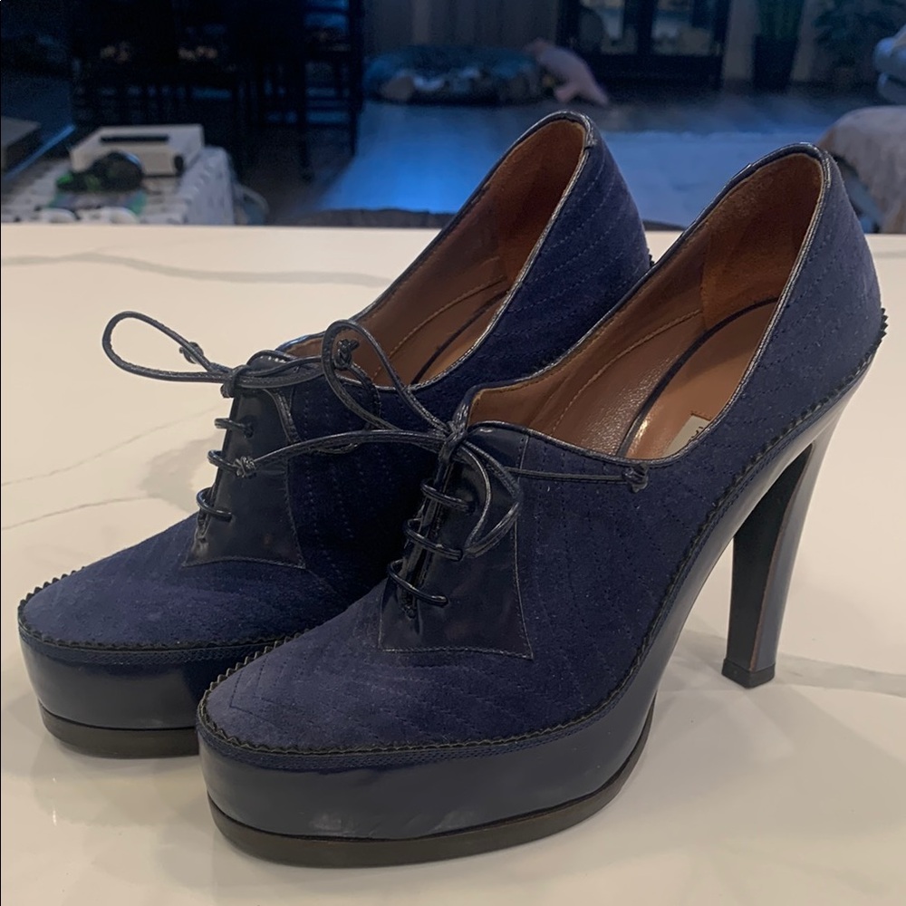 Tabitha Simmons Blue High-Heeled Oxford Shooties